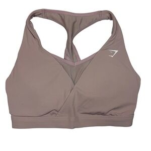 Gymshark XS Washed Mauve Pink Crossover Sports Bra Light Support Sports Bra Mesh